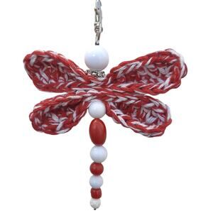 Crochet Dragonfly Beaded Bag Charm Handmade Whimsical Keychain Upcycled Diffuser